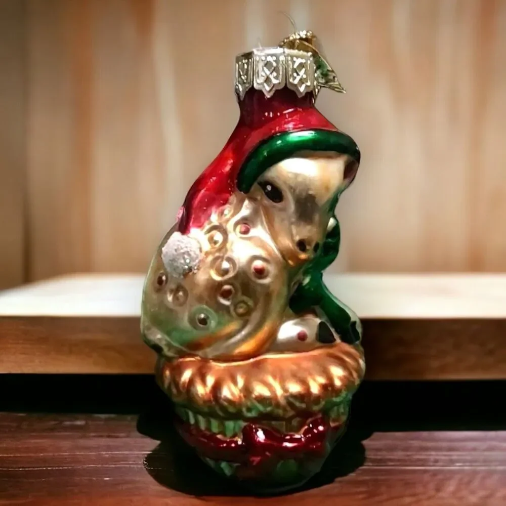 Santa Doe Deer Christmas Ornament Hand Blown Glass Thomas Pacconi Classics 2002